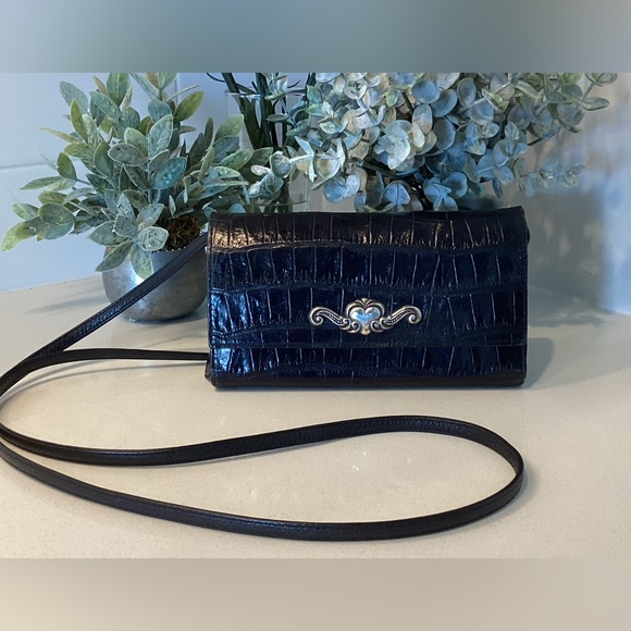 Brighton Black Croc-Embossed Leather Women's Crossbody Bag Clutch Wallet - Picture 1 of 11